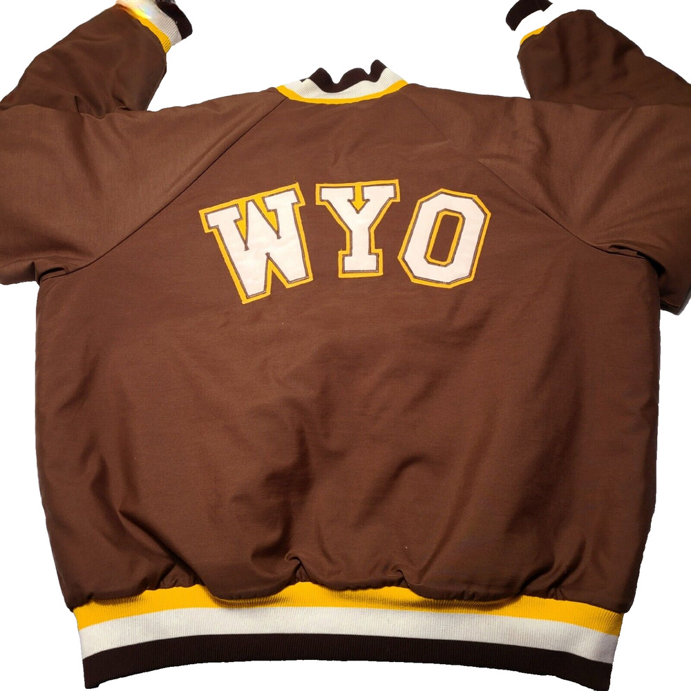 Vintage Wyoming Cowboys Sherpa Lined Snap Jacket Coat "Wyo" Size 2xl 80's Usa